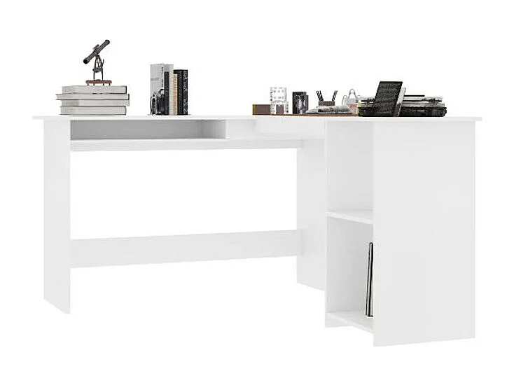 Bureau d'angle 1 tiroir 2 étagères bois blanc Jayden