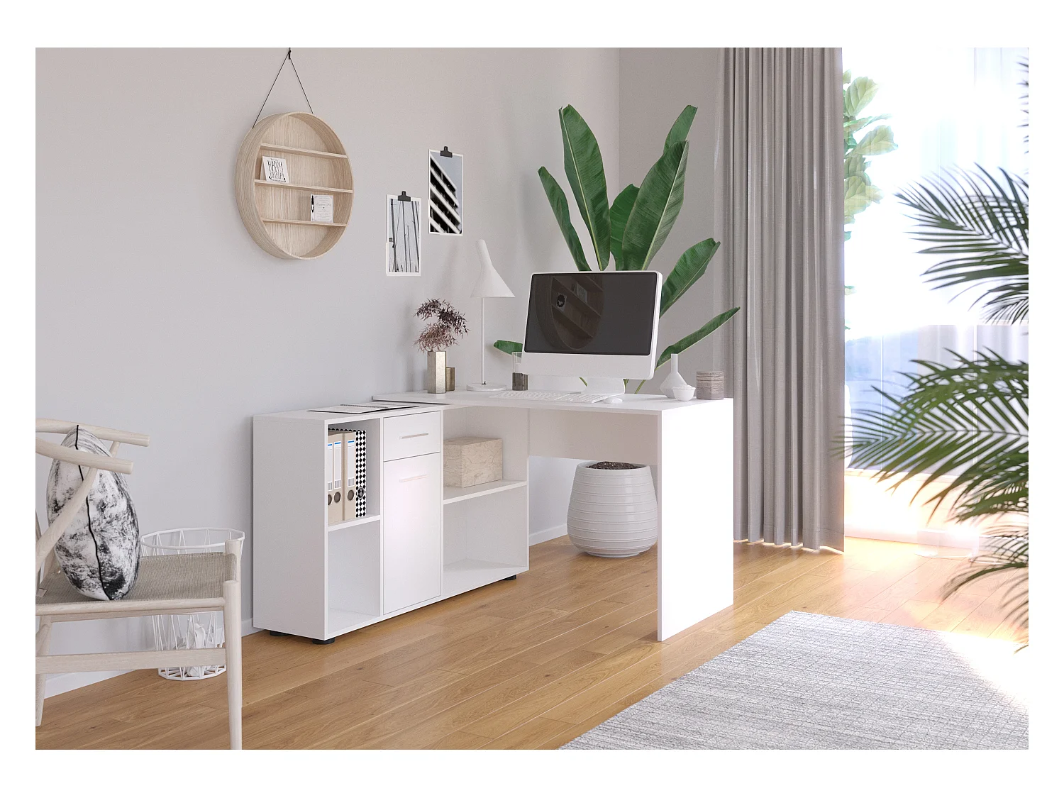 Bureau d'angle modulable blanc avec rangement Kalilo 120cm
