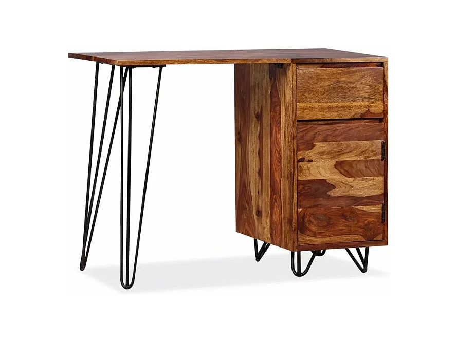 Bureau 1 porte 1 tiroir sesham massif foncé et métal noir Tex