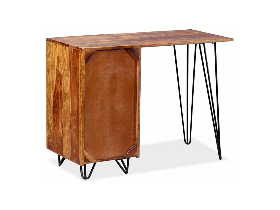 Bureau 1 porte 1 tiroir sesham massif foncé et métal noir Tex