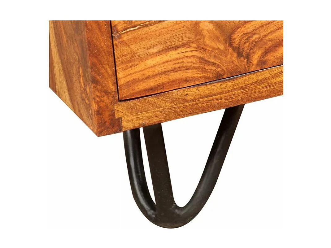 Bureau 1 porte 1 tiroir sesham massif foncé et métal noir Tex