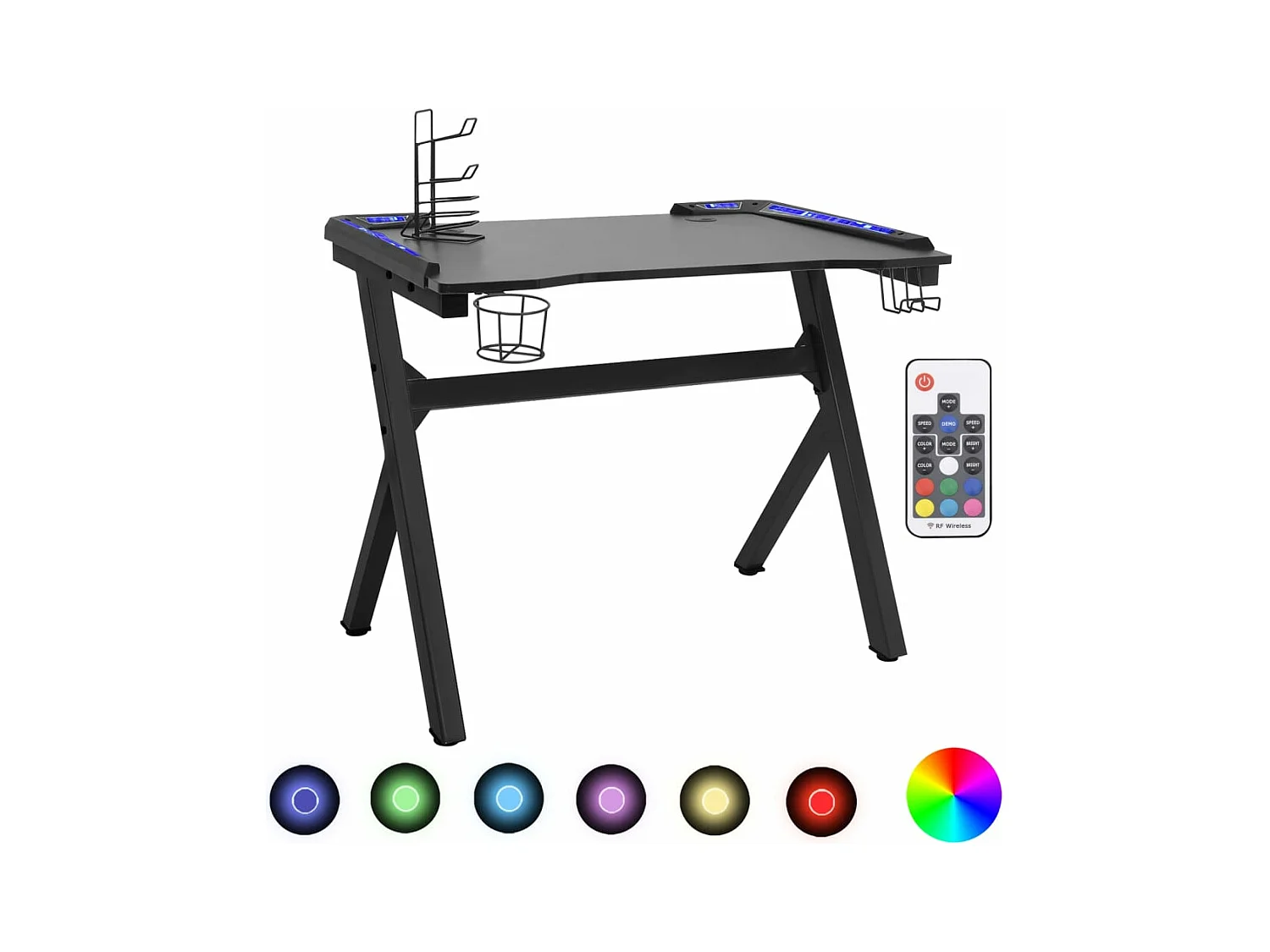 Bureau de jeu à LED en forme de Y Noir 90x60x75
