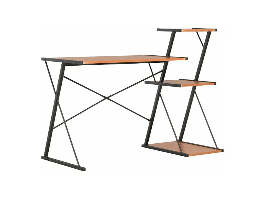 Bureau 3 étagères bois marron et métal noir Kajal