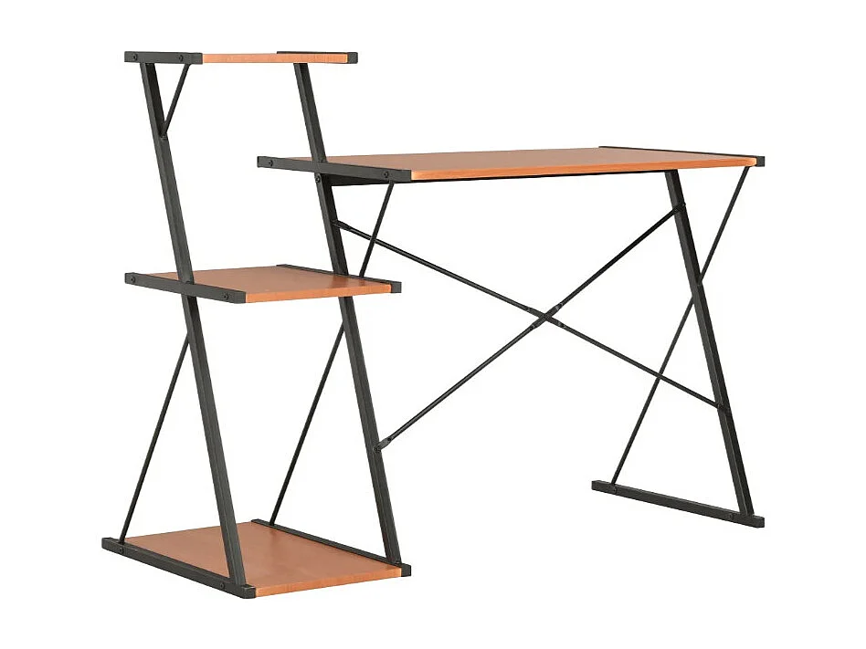 Bureau 3 étagères bois marron et métal noir Kajal