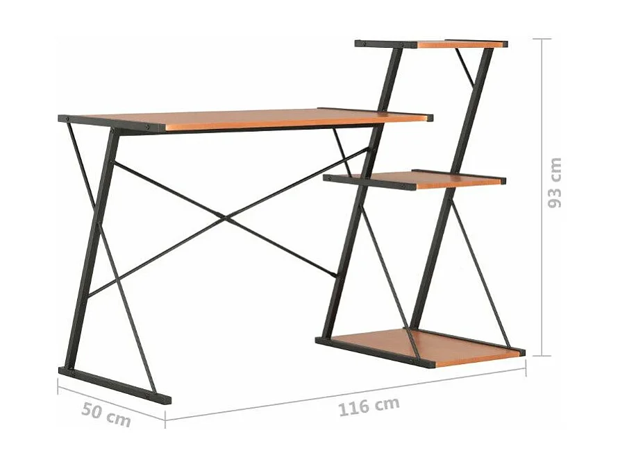 Bureau 3 étagères bois marron et métal noir Kajal