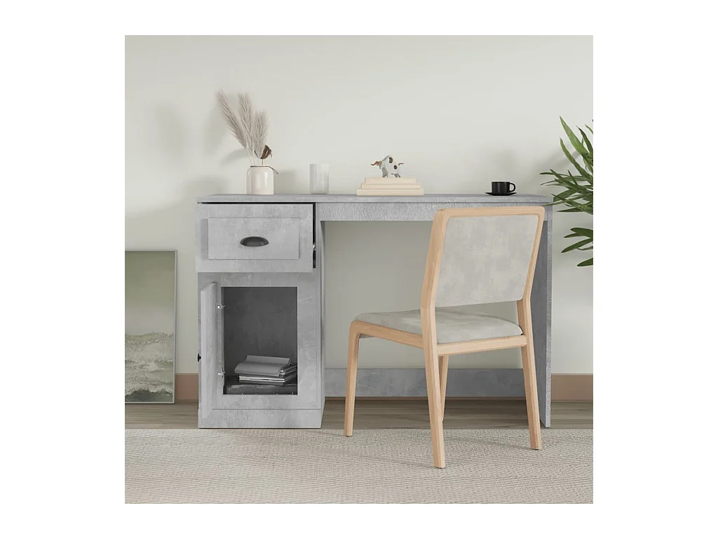 Bureau avec tiroir gris béton 115x50x75 bois d'ingénierie