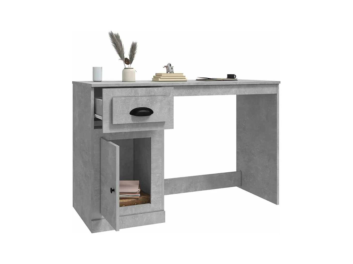 Bureau avec tiroir gris béton 115x50x75 bois d'ingénierie