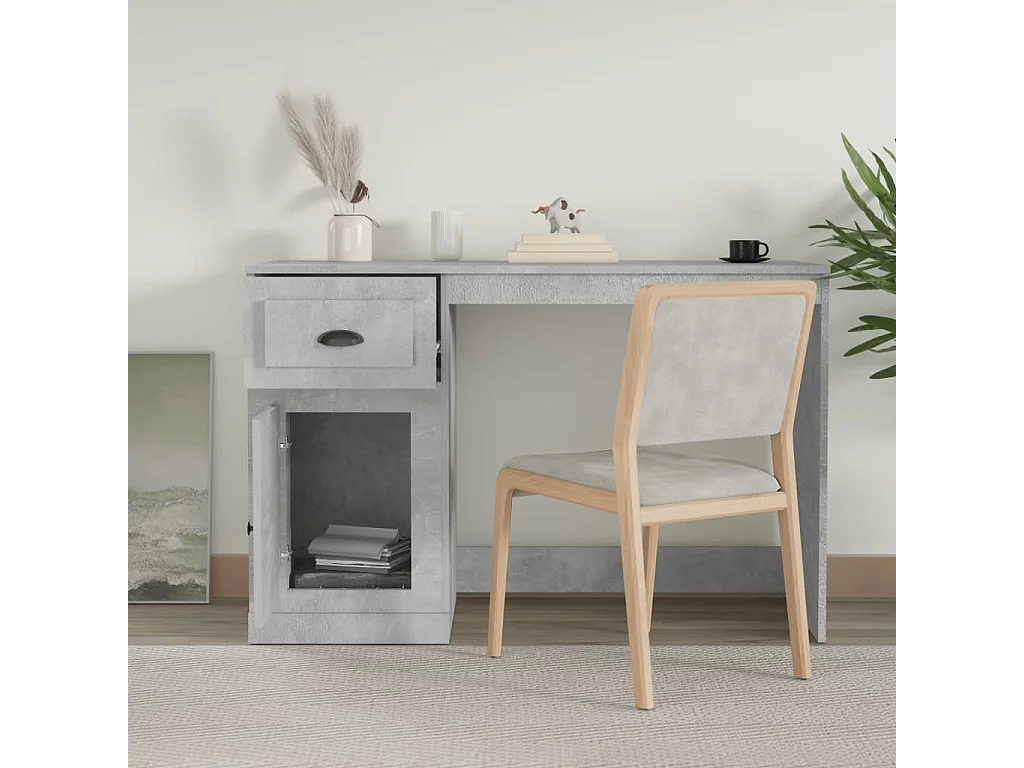 Bureau avec tiroir gris béton 115x50x75 bois d'ingénierie