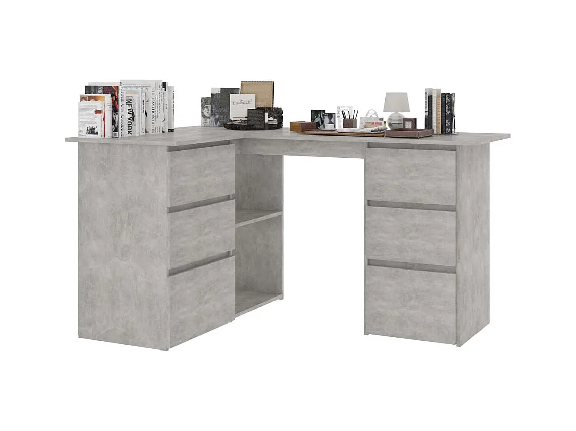Bureau d'angle Gris béton 145x100x76