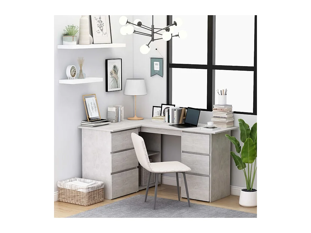 Bureau d'angle Gris béton 145x100x76
