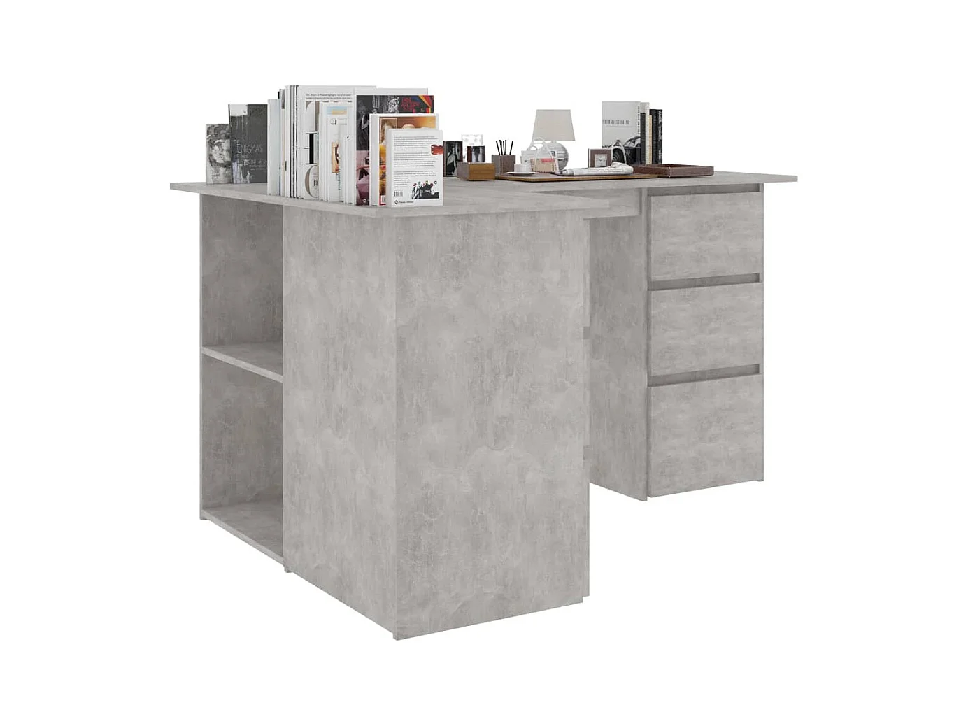 Bureau d'angle Gris béton 145x100x76