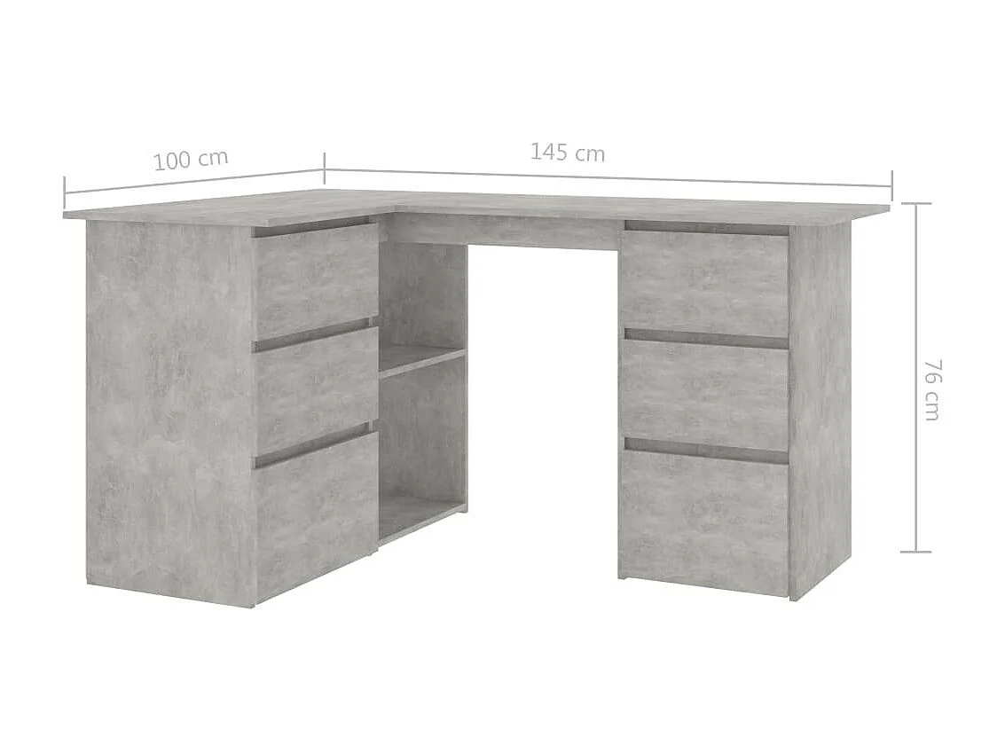 Bureau d'angle Gris béton 145x100x76