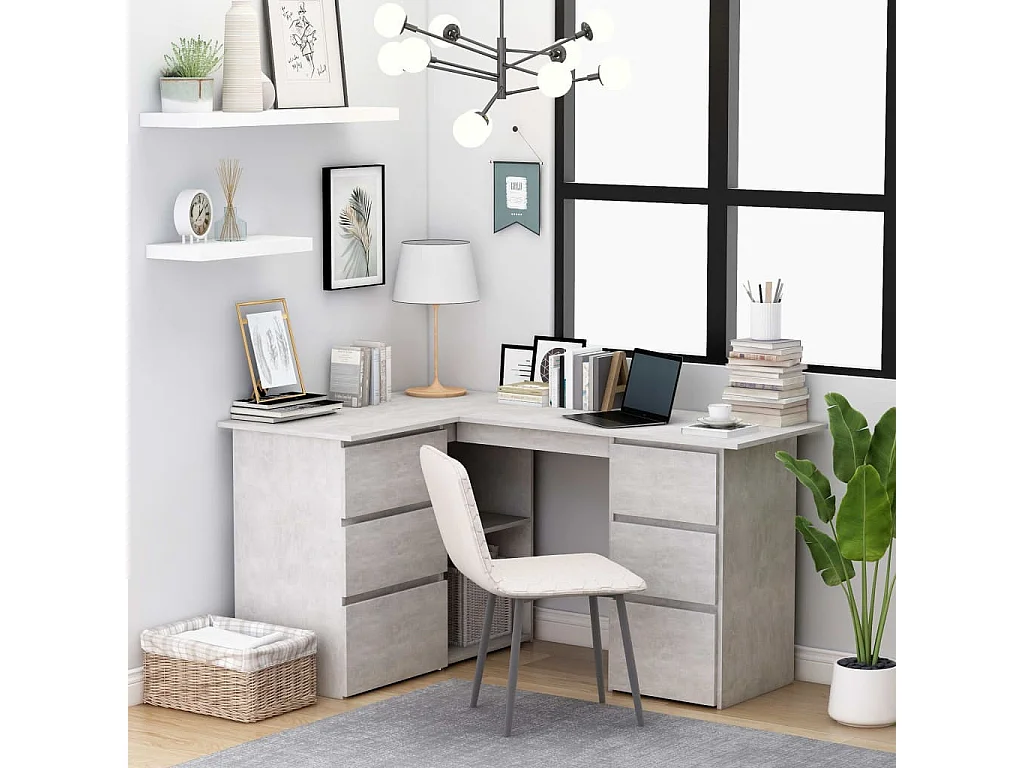 Bureau d'angle Gris béton 145x100x76