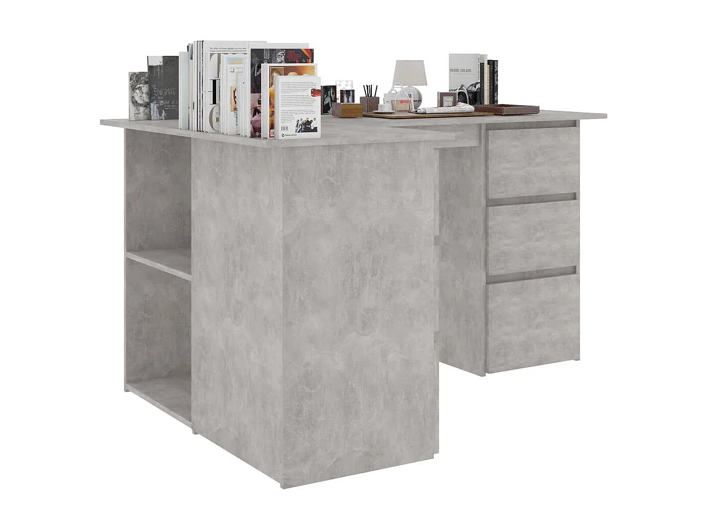 Bureau d'angle Gris béton 145x100x76