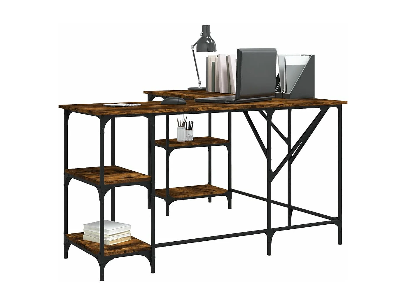 Bureau chêne fumé 139x139x75 bois d'ingénierie