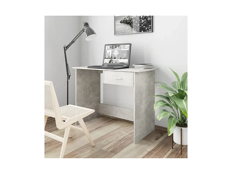 Bureau 1 tiroir bois gris béton Athena