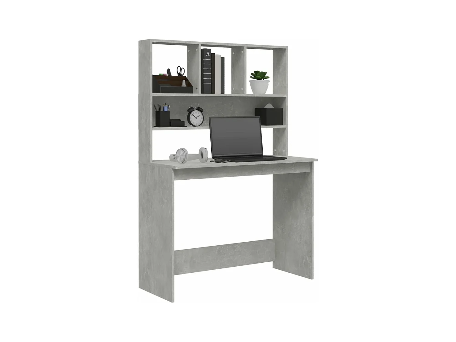 Bureau avec étagères Gris béton 102x45x148 Bois d'ingénierie
