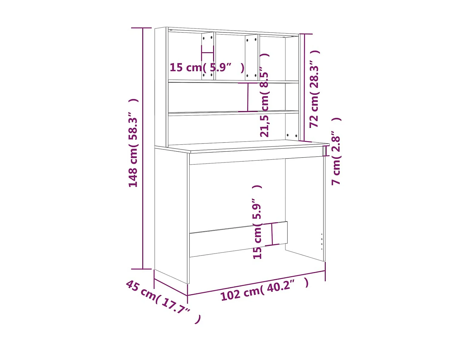 Bureau avec étagères Gris béton 102x45x148 Bois d'ingénierie