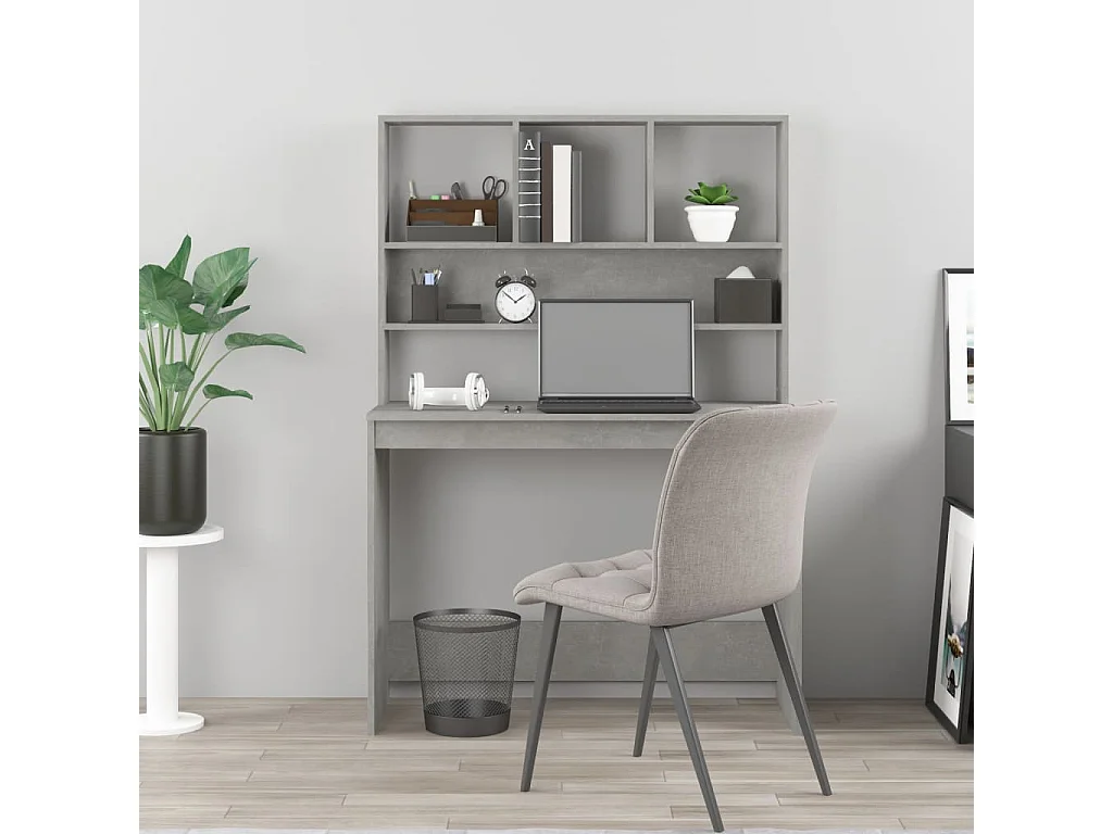 Bureau avec étagères Gris béton 102x45x148 Bois d'ingénierie