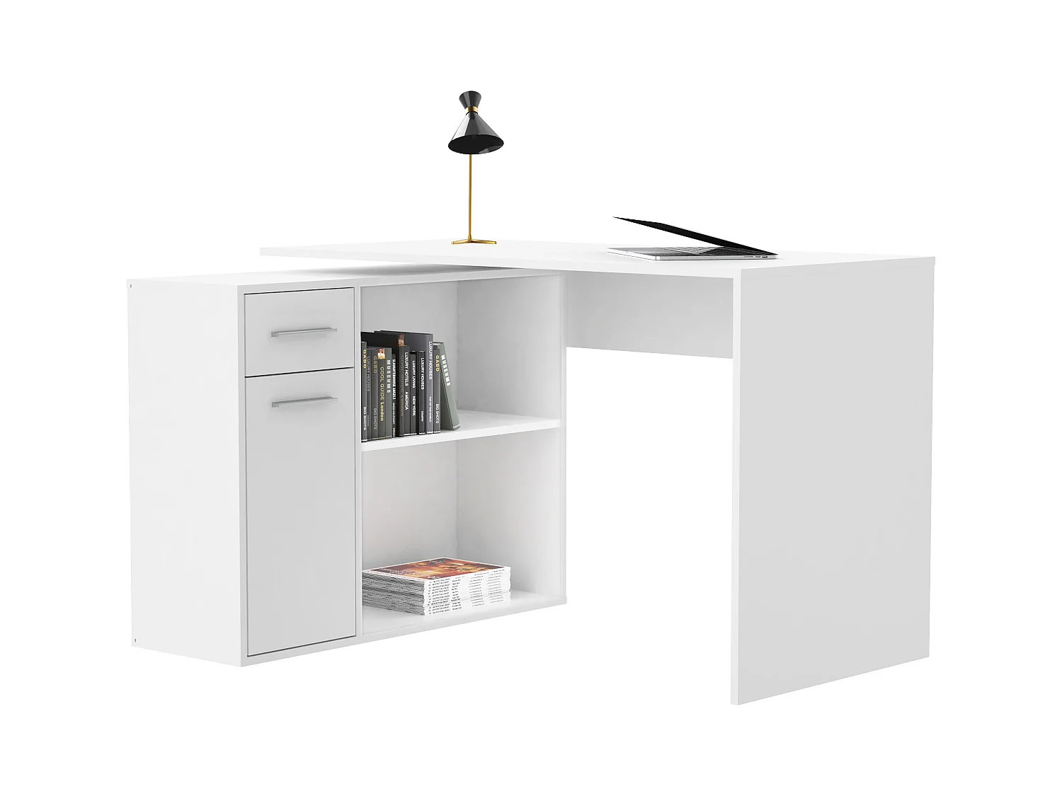 Bureau d'angle modulable blanc avec rangement Paulo 120cm