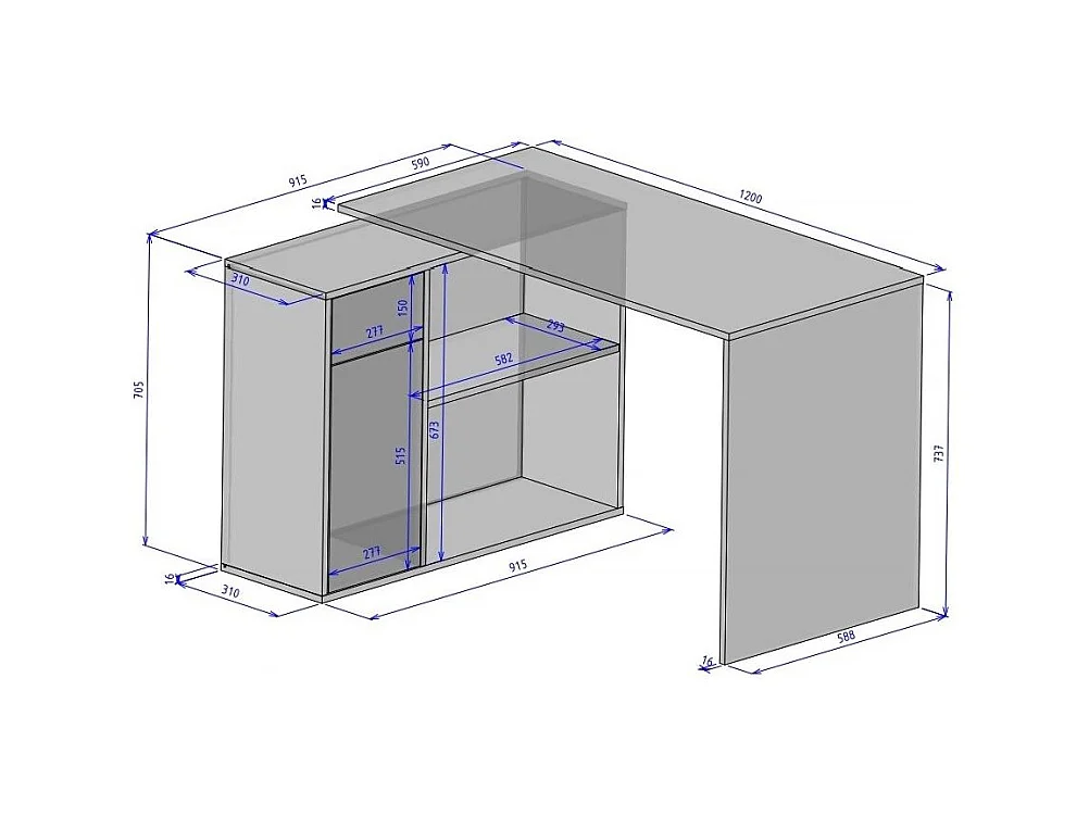 Bureau d'angle modulable blanc avec rangement Paulo 120cm
