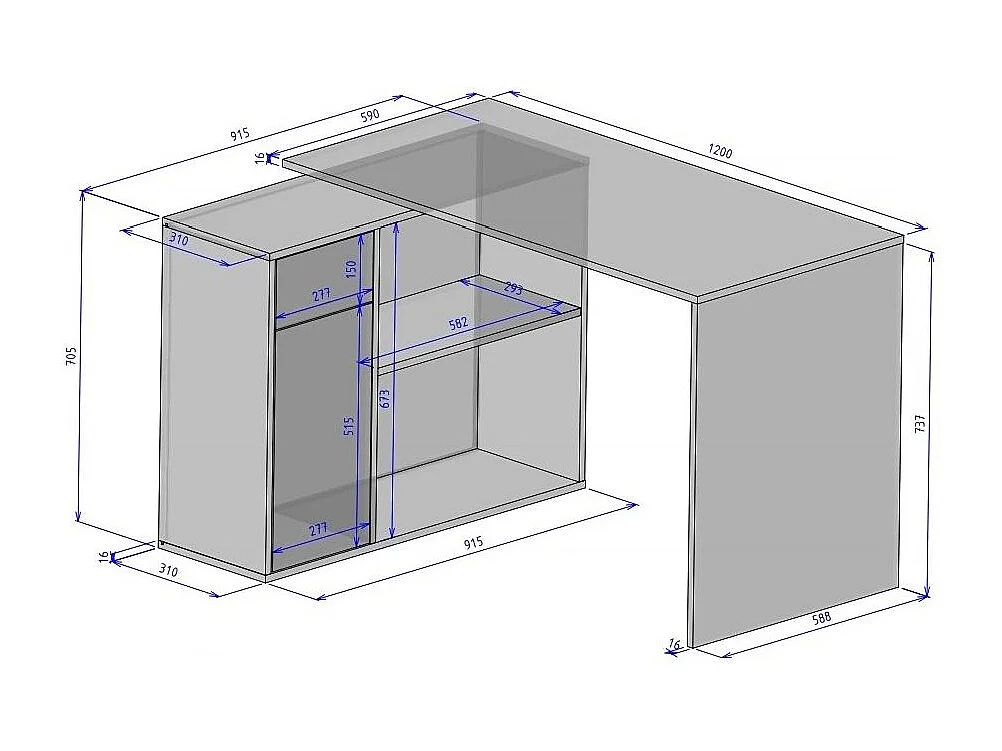 Bureau d'angle modulable blanc avec rangement Paulo 120cm