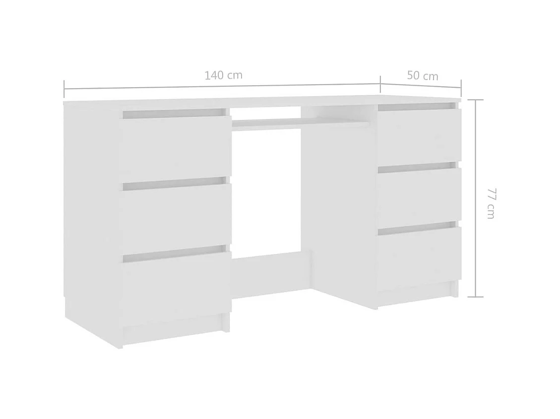 Bureau bois blanc 6 tiroirs Study 140cm