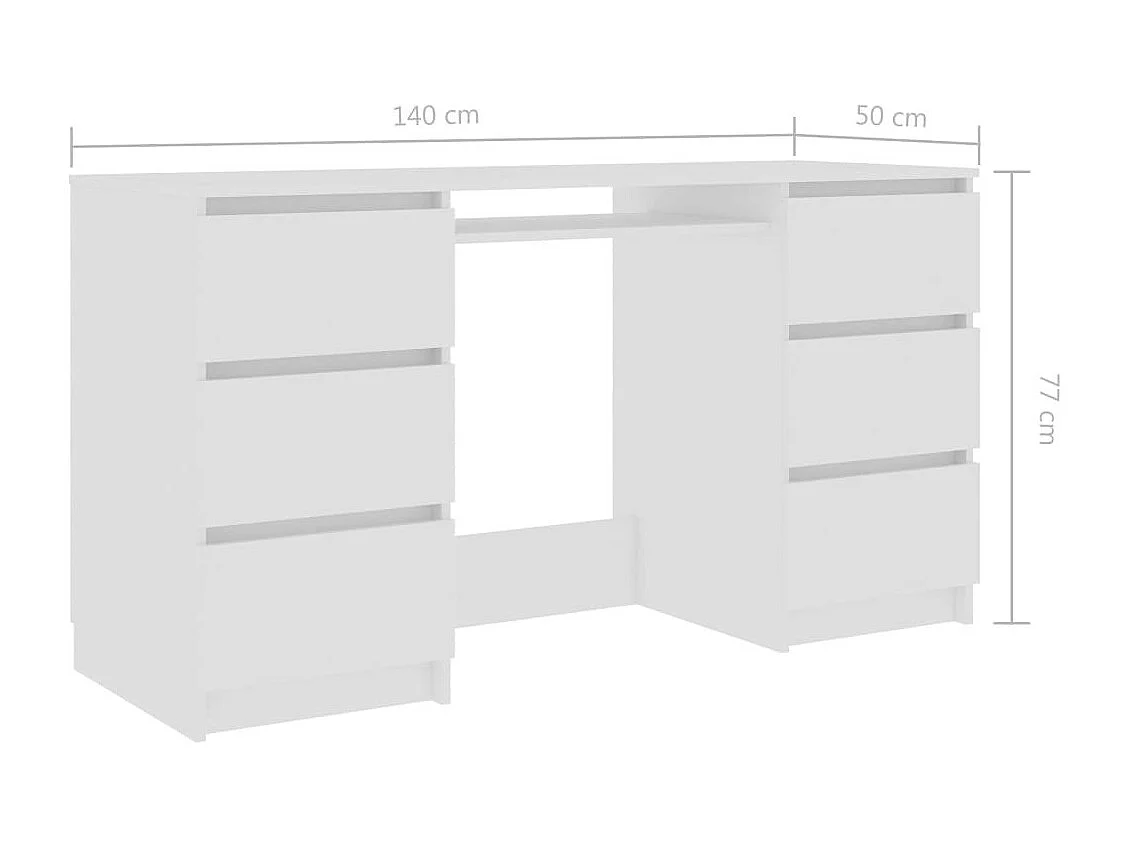 Bureau bois blanc 6 tiroirs Study 140cm