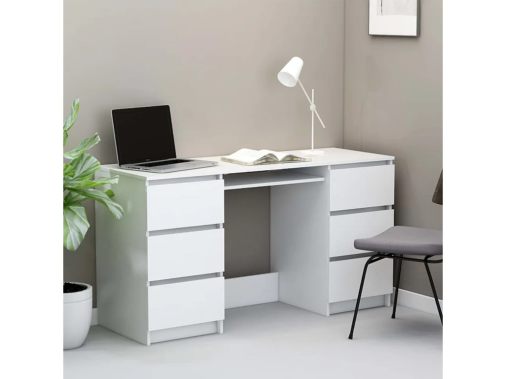Bureau bois blanc 6 tiroirs Study 140cm