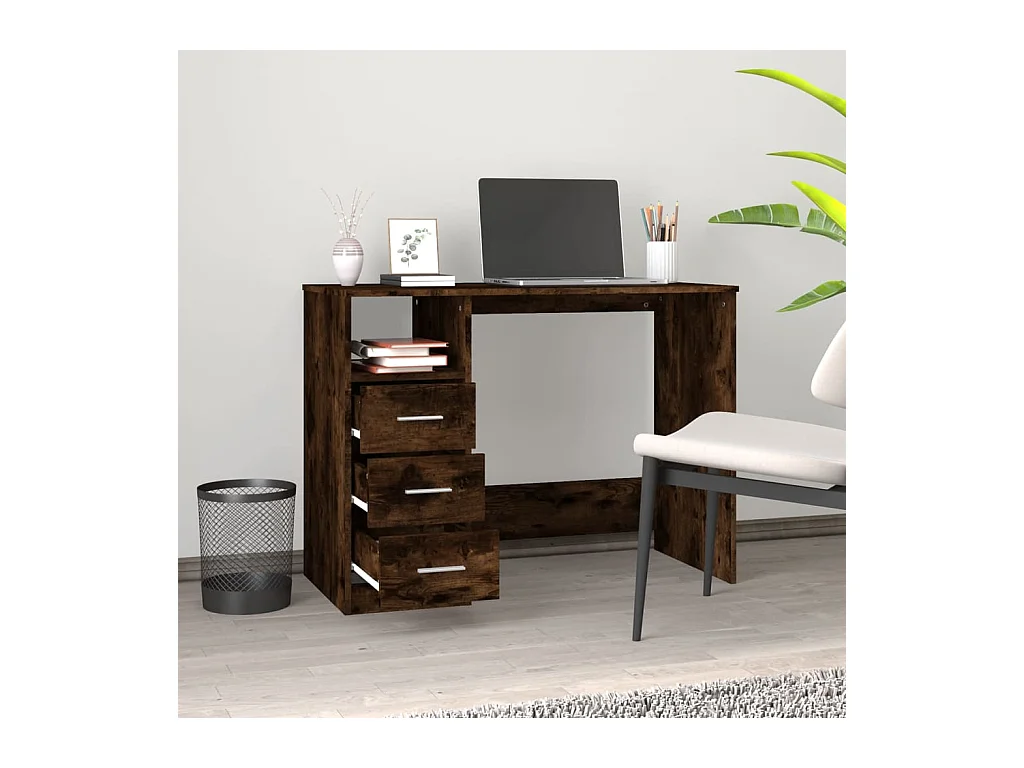 Bureau avec tiroirs Chêne fumé 102x50x76 Bois d'ingénierie