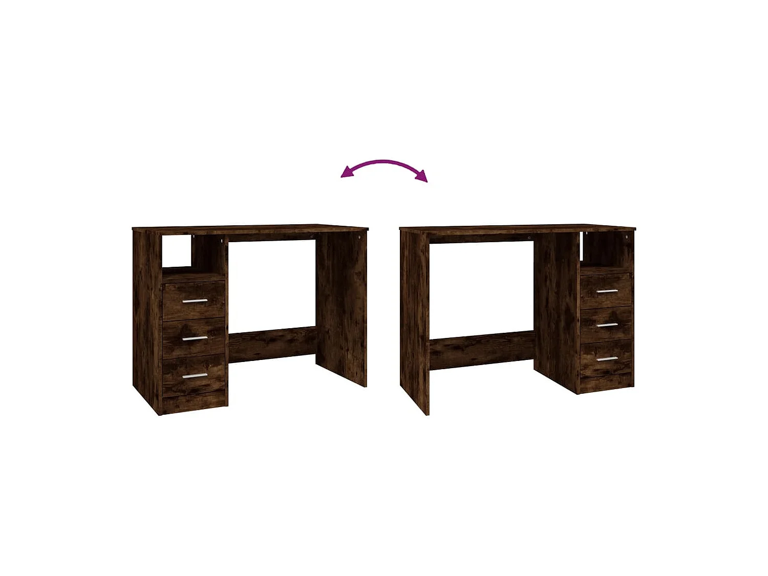 Bureau avec tiroirs Chêne fumé 102x50x76 Bois d'ingénierie