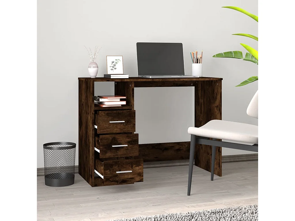 Bureau avec tiroirs Chêne fumé 102x50x76 Bois d'ingénierie