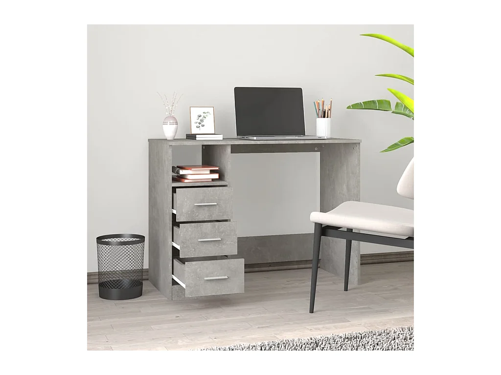 Bureau avec tiroirs Gris béton 102x50x76 Bois d'ingénierie