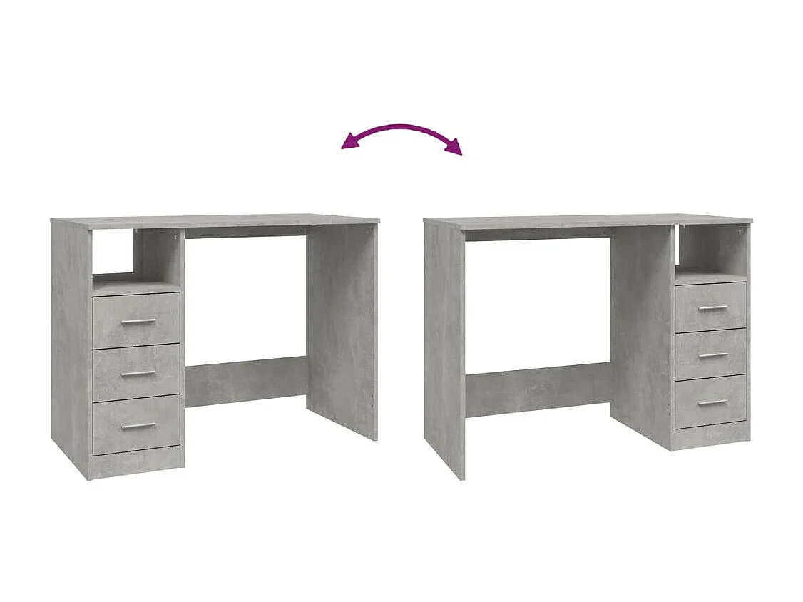 Bureau avec tiroirs Gris béton 102x50x76 Bois d'ingénierie