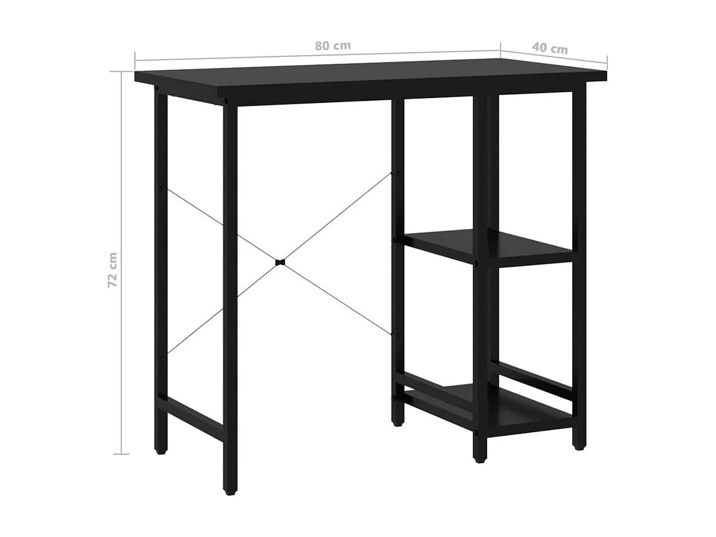 Bureau d'ordinateur Noir 80x40x72 MDF et métal
