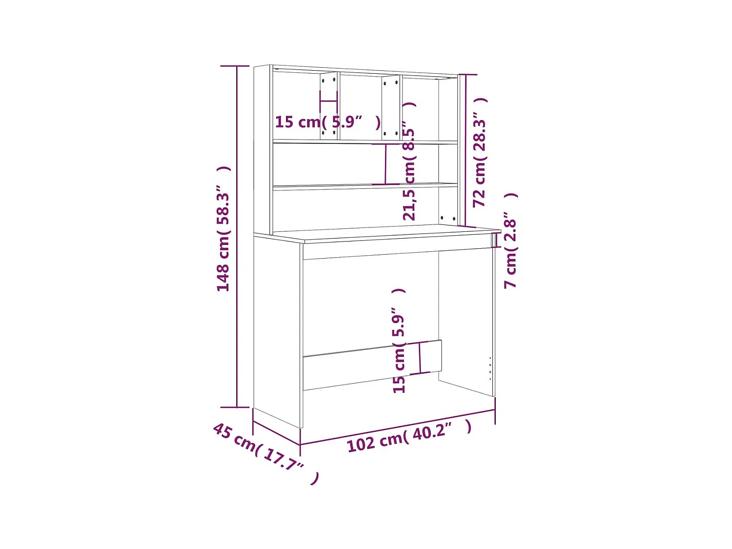 Bureau avec étagères Sonoma gris 102x45x148 Bois d'ingénierie