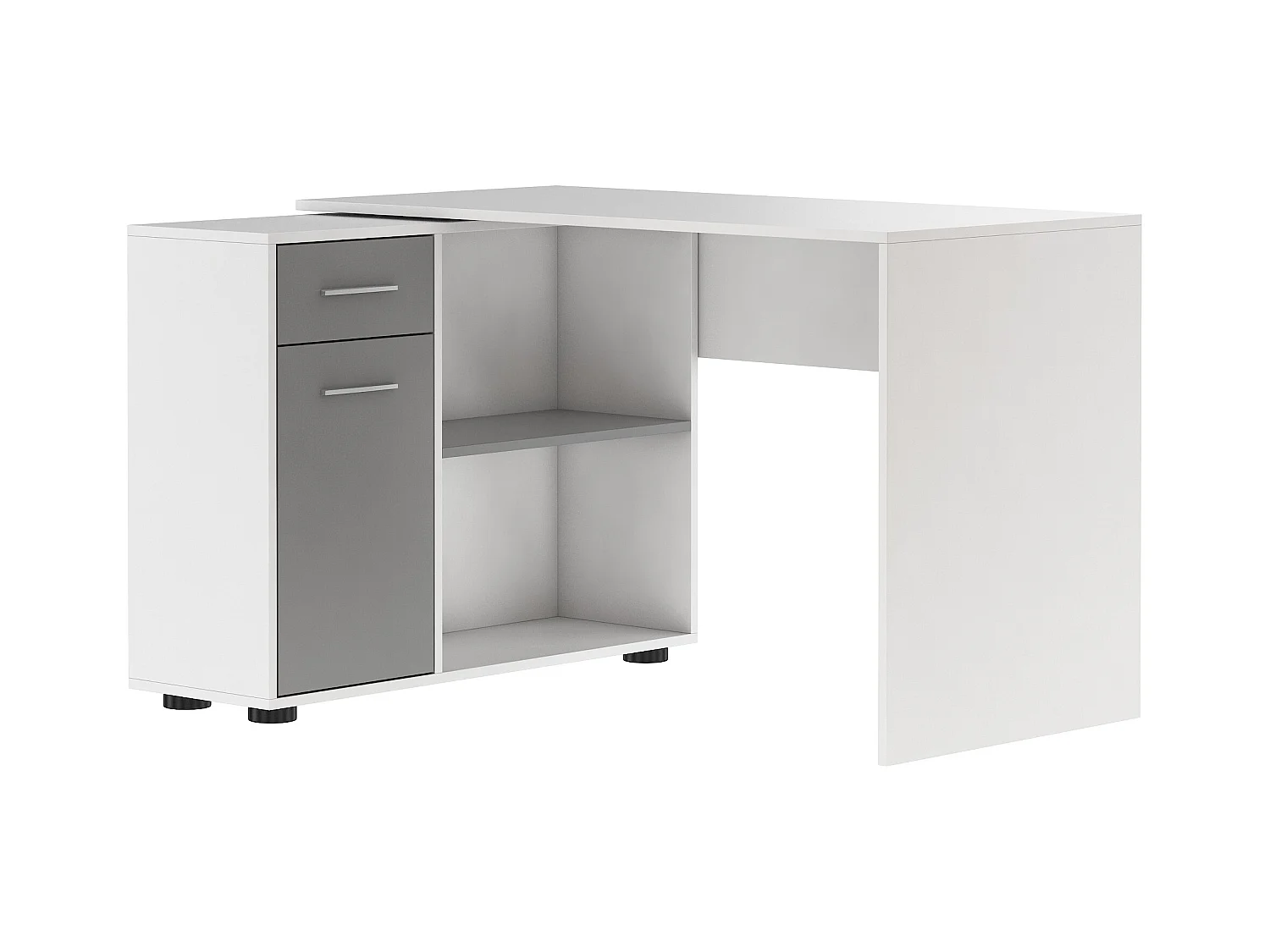 Bureau d'angle modulable blanc et gris avec rangement Paulo 120cm
