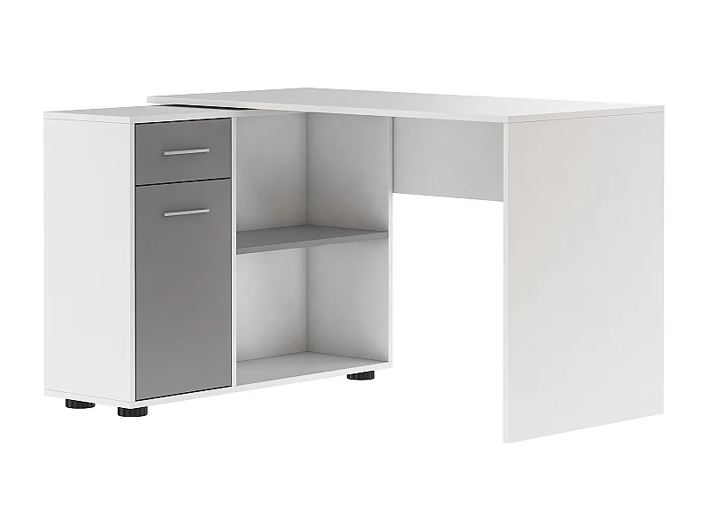 Bureau d'angle modulable blanc et gris avec rangement Paulo 120cm