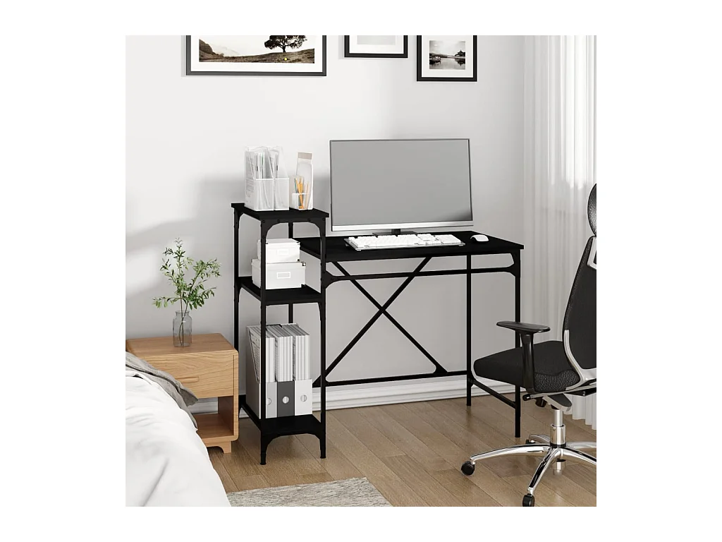 Bureau avec étagères noir 105x50x90 bois d'ingénierie et fer
