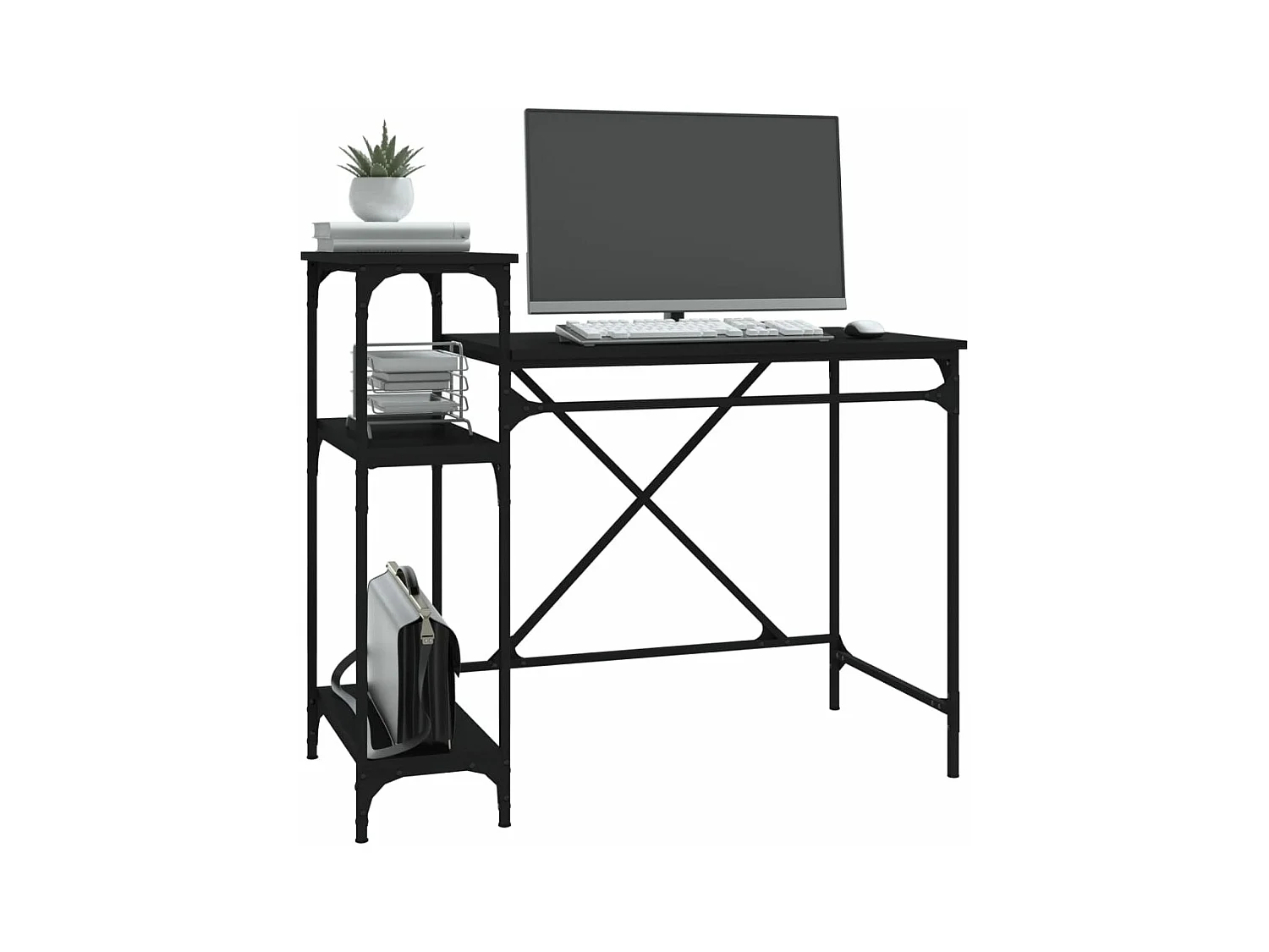 Bureau avec étagères noir 105x50x90 bois d'ingénierie et fer