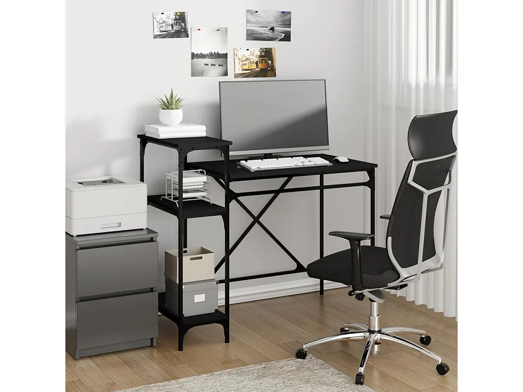 Bureau avec étagères noir 105x50x90 bois d'ingénierie et fer