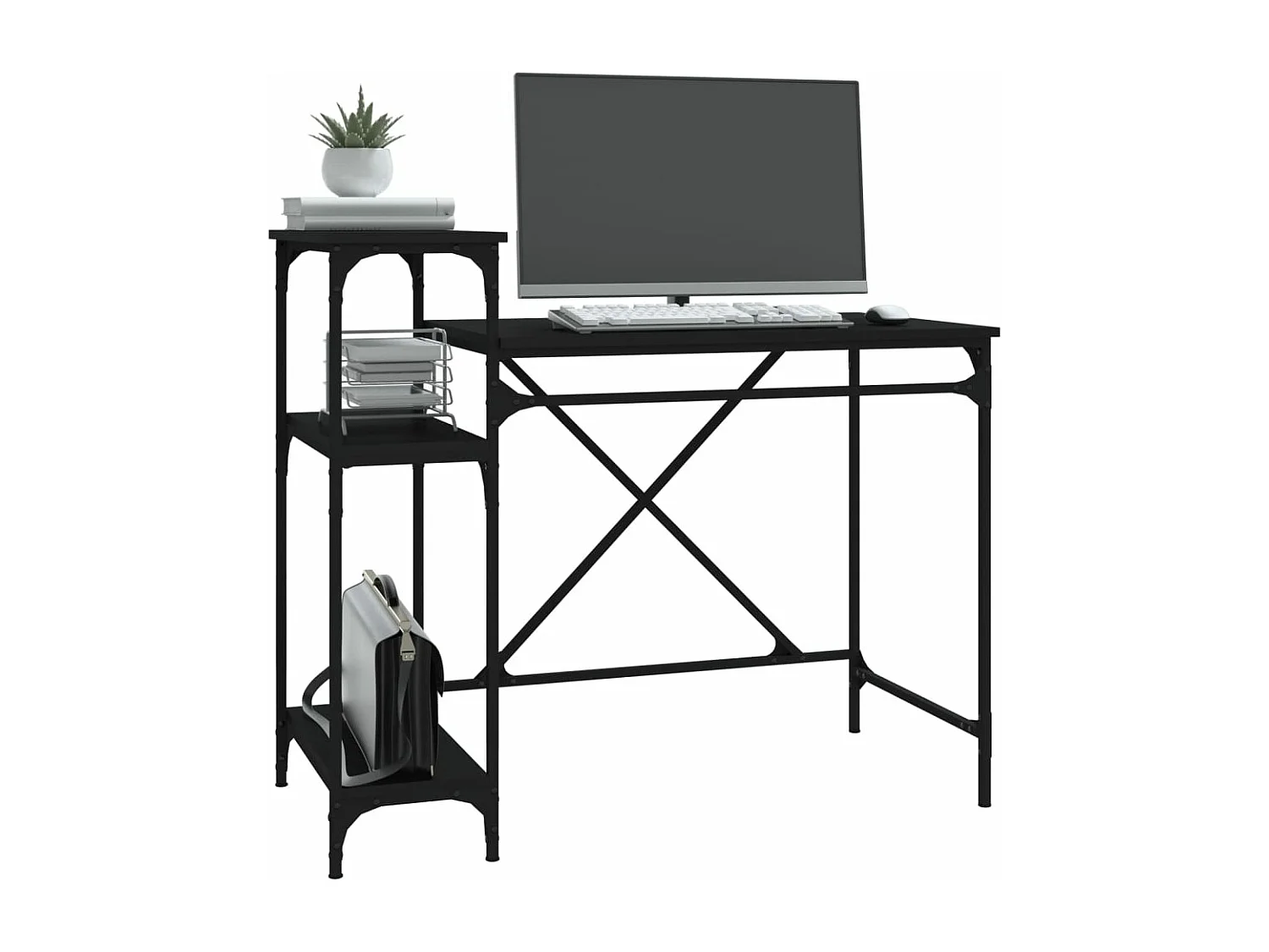 Bureau avec étagères noir 105x50x90 bois d'ingénierie et fer