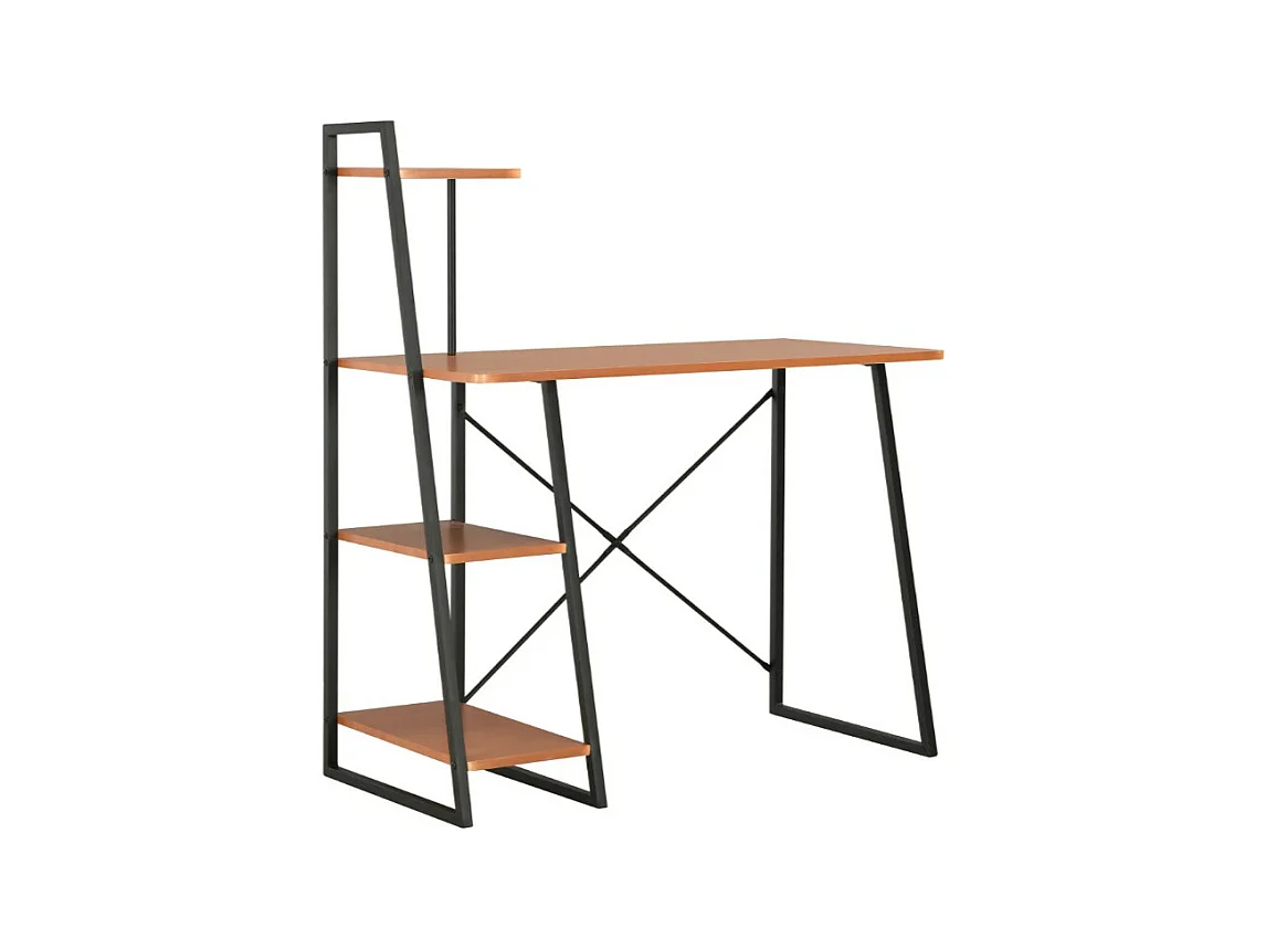 Bureau 4 étagères bois marron et métal noir Rohan