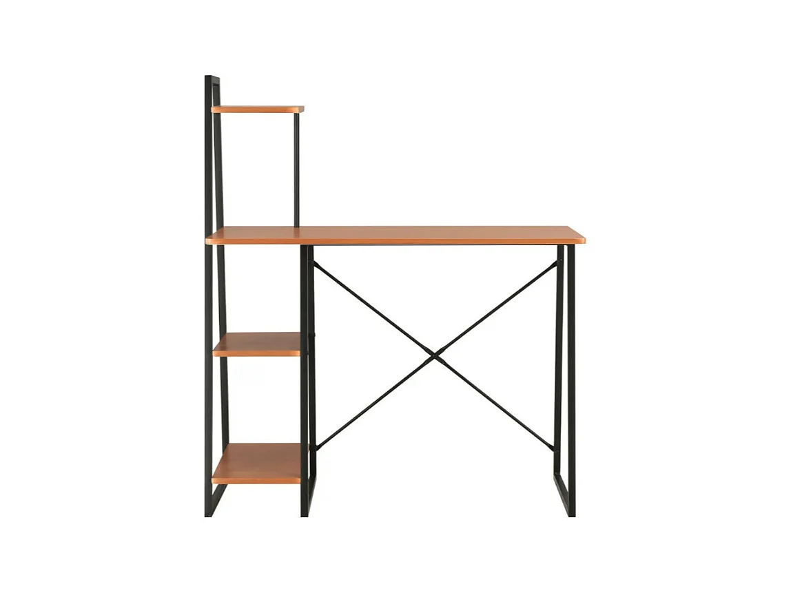 Bureau 4 étagères bois marron et métal noir Rohan