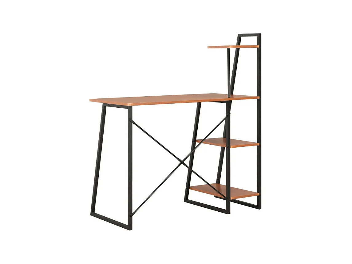 Bureau 4 étagères bois marron et métal noir Rohan