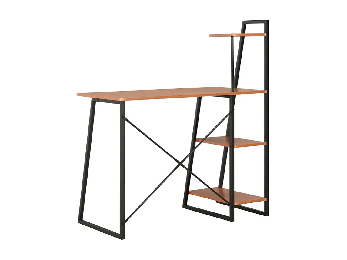 Bureau 4 étagères bois marron et métal noir Rohan