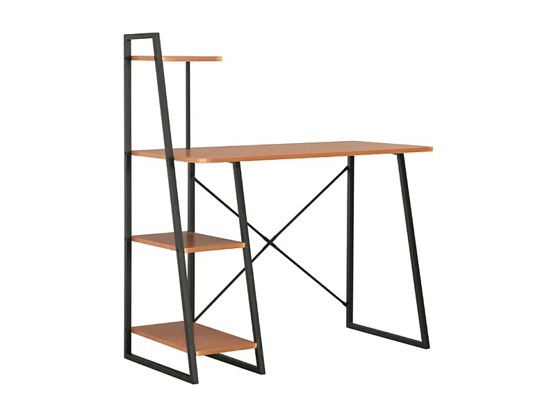 Bureau 4 étagères bois marron et métal noir Rohan