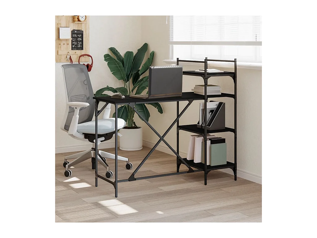 Bureau d'ordinateur avec étagères noir 120x47x109