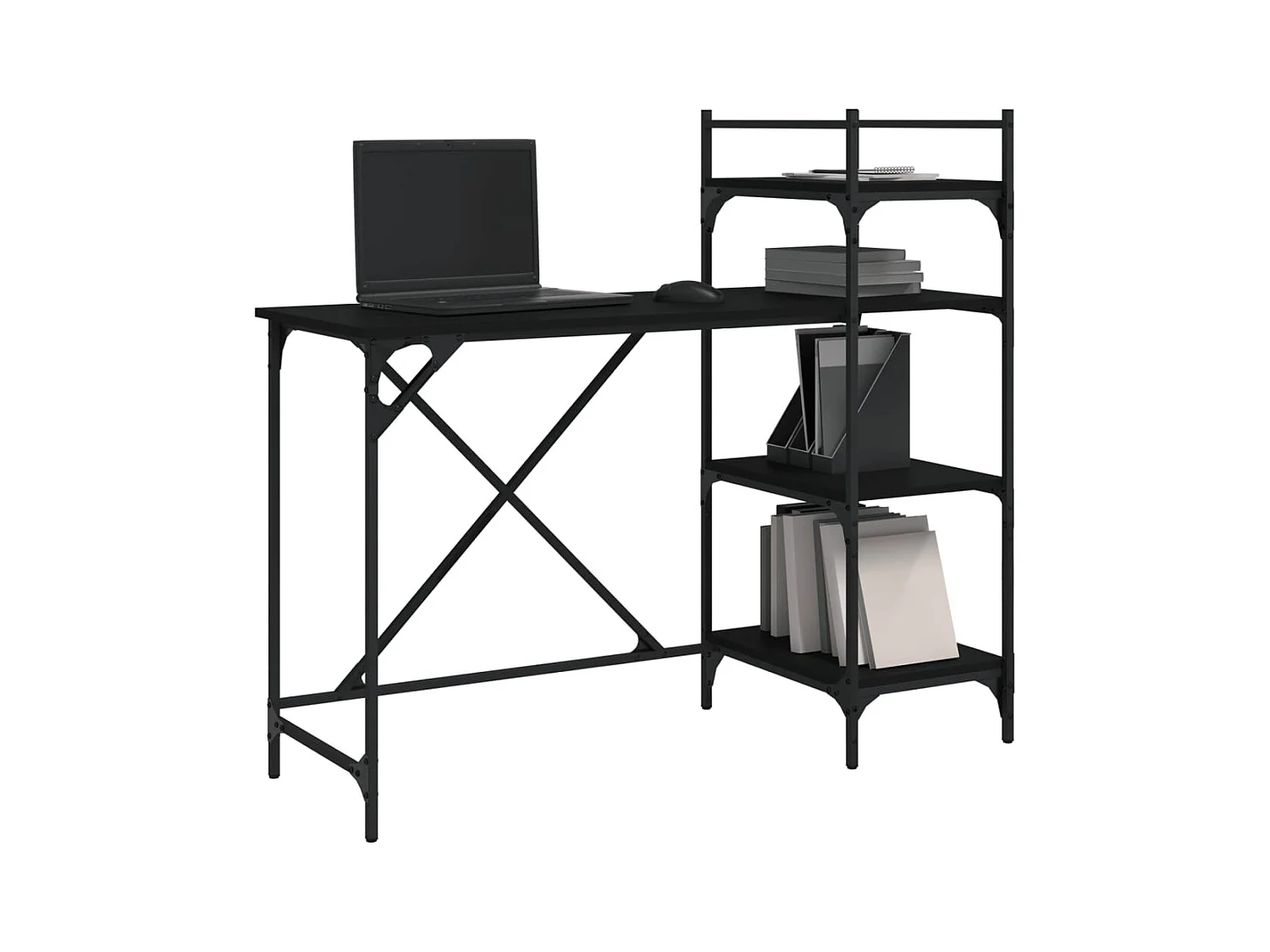 Bureau d'ordinateur avec étagères noir 120x47x109
