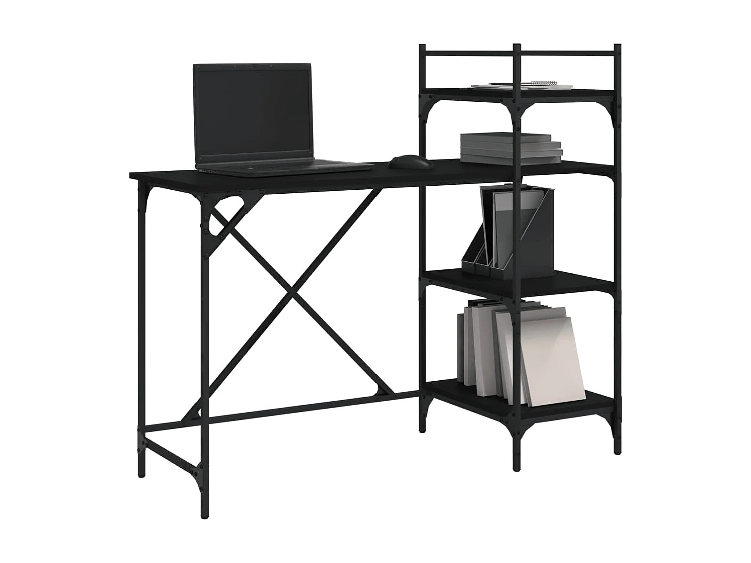 Bureau d'ordinateur avec étagères noir 120x47x109